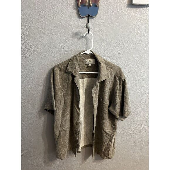 Island Shores Tannish Button up Hawaiian Shirt Mens Size Large 100%  Silk‎ - Picture 1 of 10